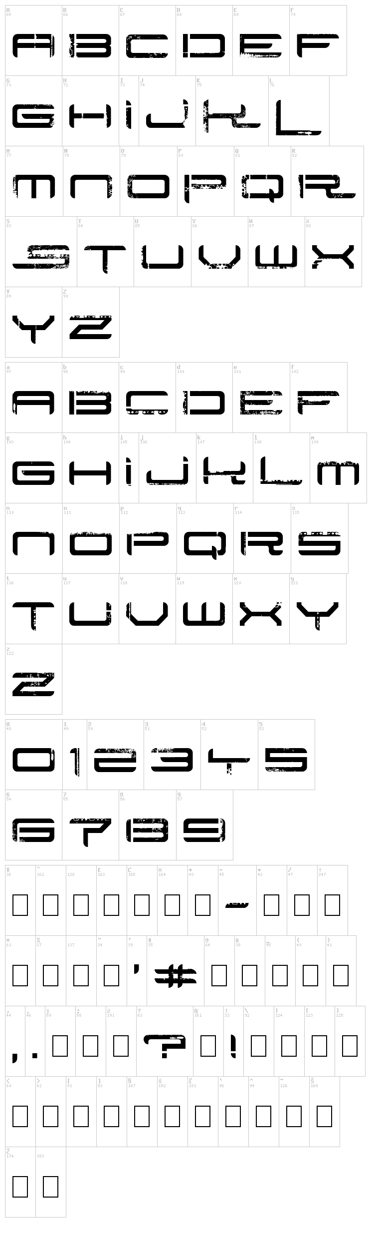 Rysky Lines font map